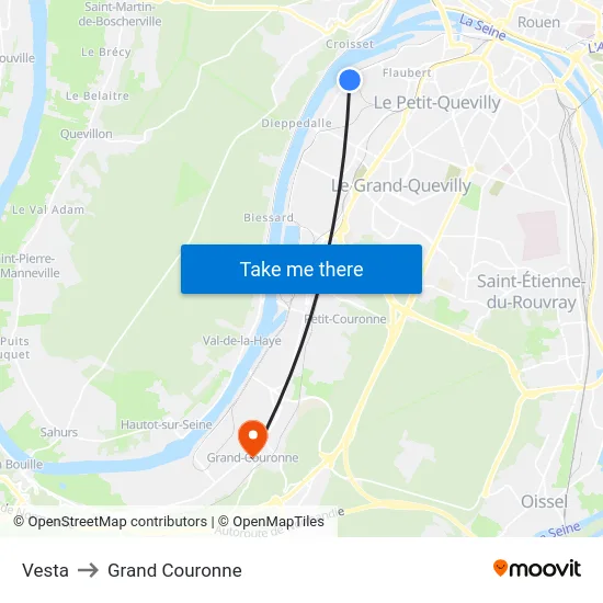 Vesta to Grand Couronne map