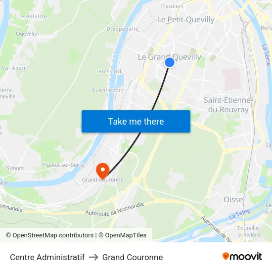 Centre Administratif to Grand Couronne map