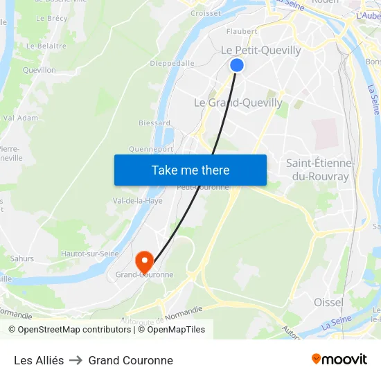 Les Alliés to Grand Couronne map
