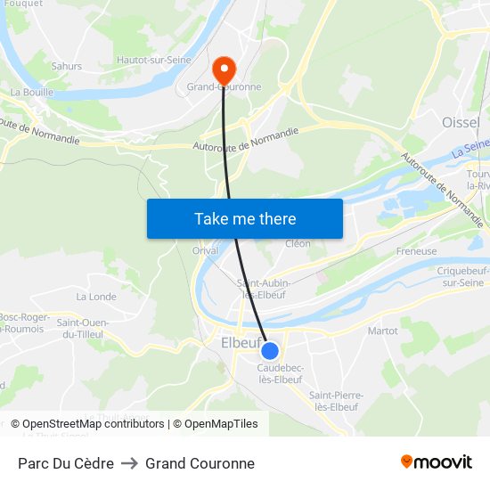 Parc Du Cèdre to Grand Couronne map