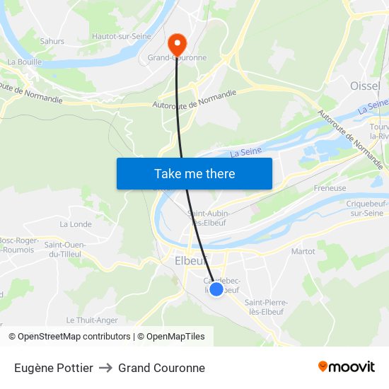 Eugène Pottier to Grand Couronne map