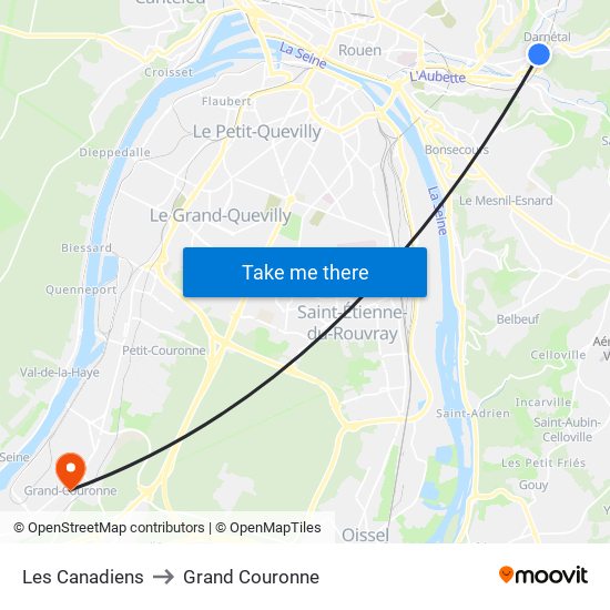 Les Canadiens to Grand Couronne map