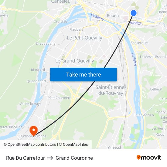 Rue Du Carrefour to Grand Couronne map