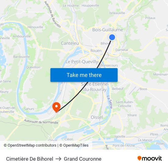 Cimetière De Bihorel to Grand Couronne map