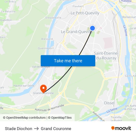 Stade Diochon to Grand Couronne map