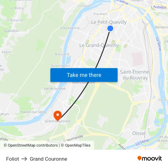 Foliot to Grand Couronne map