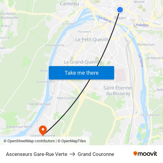 Ascenseurs Gare-Rue Verte to Grand Couronne map