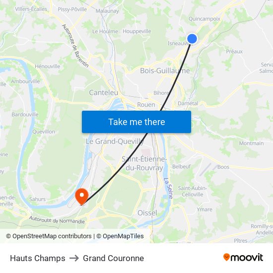 Hauts Champs to Grand Couronne map