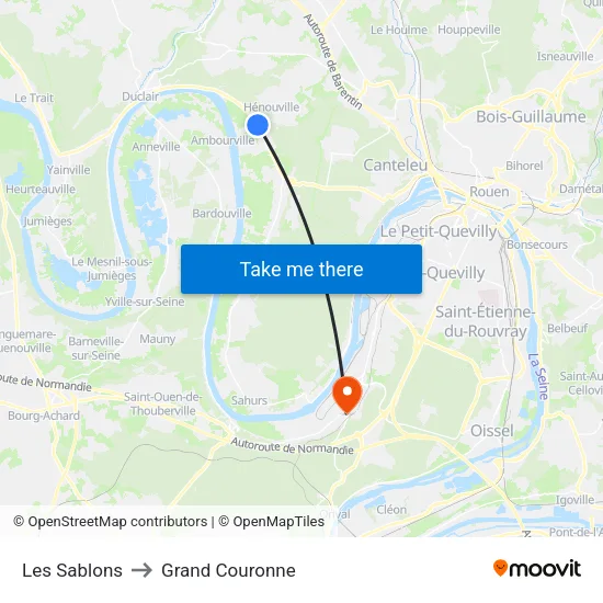 Les Sablons to Grand Couronne map