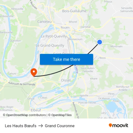 Les Hauts Bœufs to Grand Couronne map