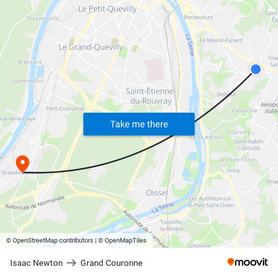 Isaac Newton to Grand Couronne map