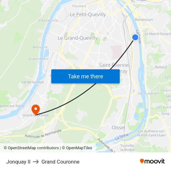 Jonquay II to Grand Couronne map