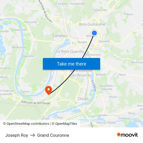 Joseph Roy to Grand Couronne map