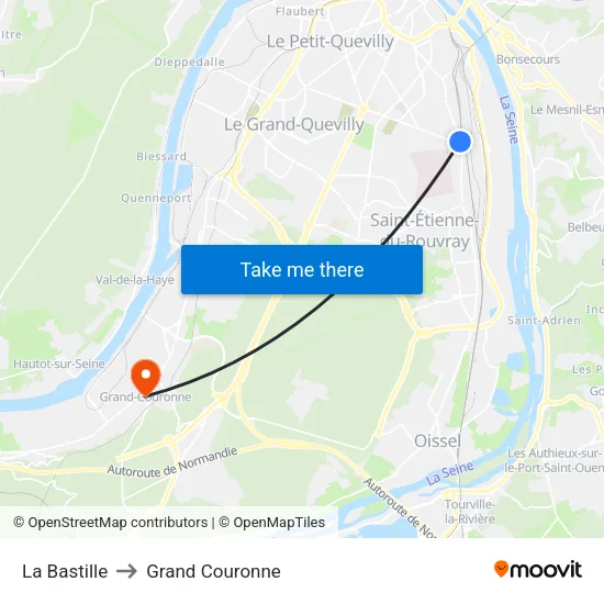 La Bastille to Grand Couronne map