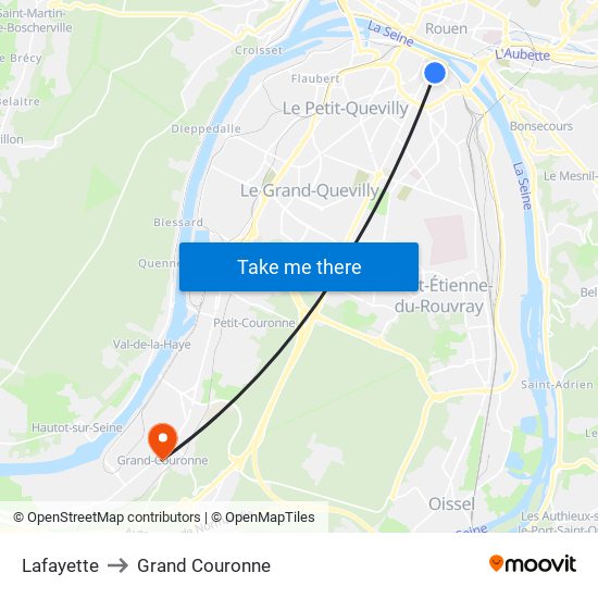 Lafayette to Grand Couronne map