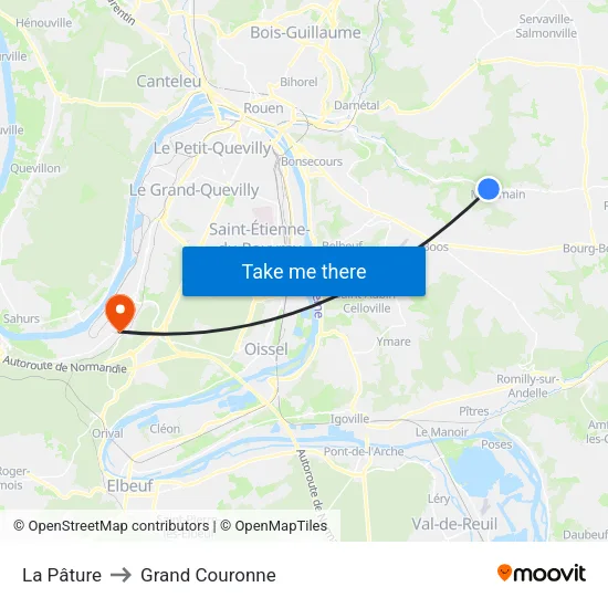 La Pâture to Grand Couronne map