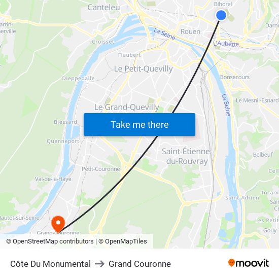 Côte Du Monumental to Grand Couronne map