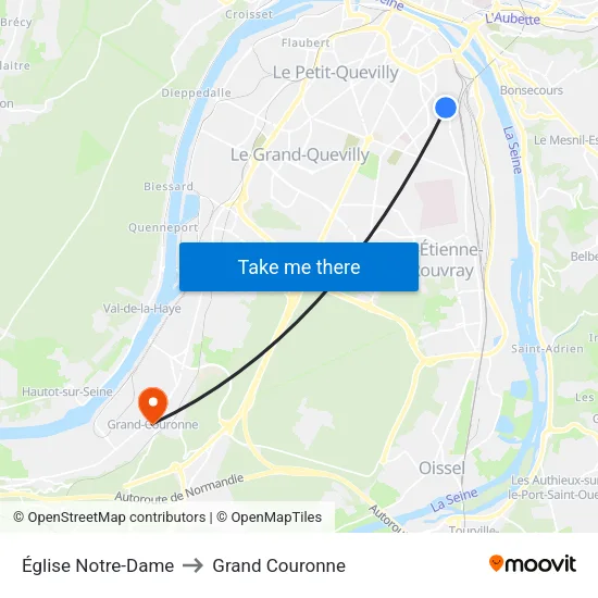 Église Notre-Dame to Grand Couronne map