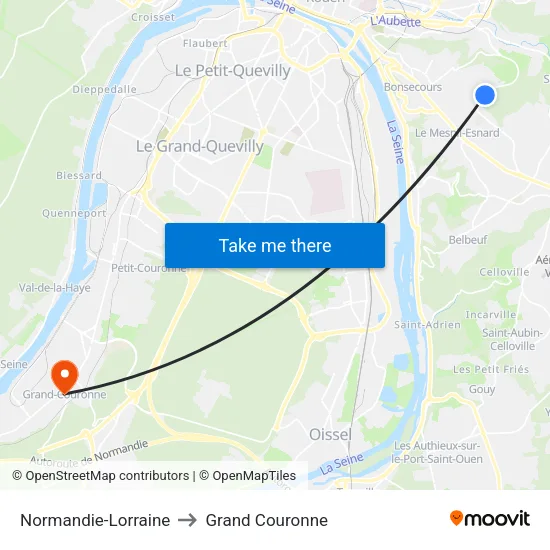 Normandie-Lorraine to Grand Couronne map