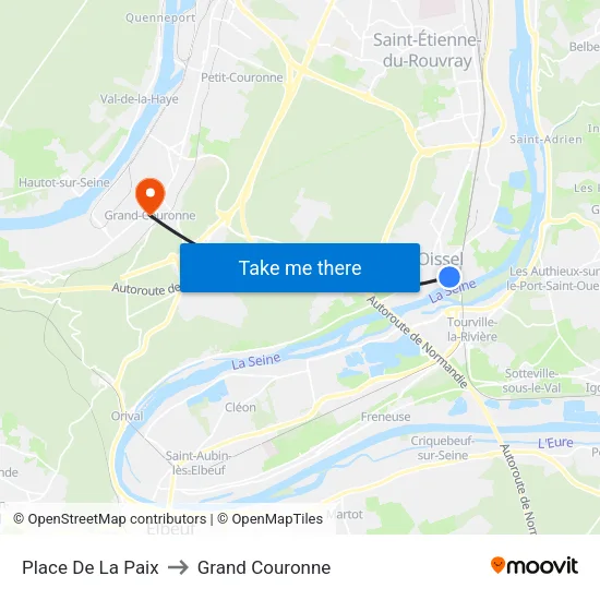Place De La Paix to Grand Couronne map