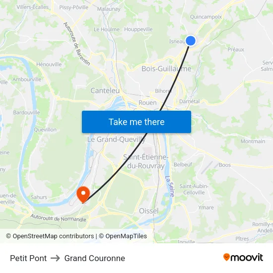 Petit Pont to Grand Couronne map