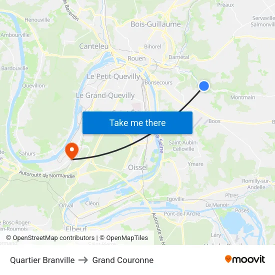 Quartier Branville to Grand Couronne map