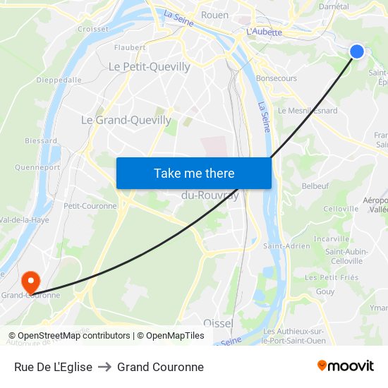 Rue De L'Eglise to Grand Couronne map