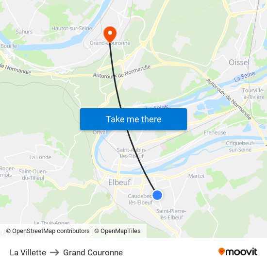 La Villette to Grand Couronne map