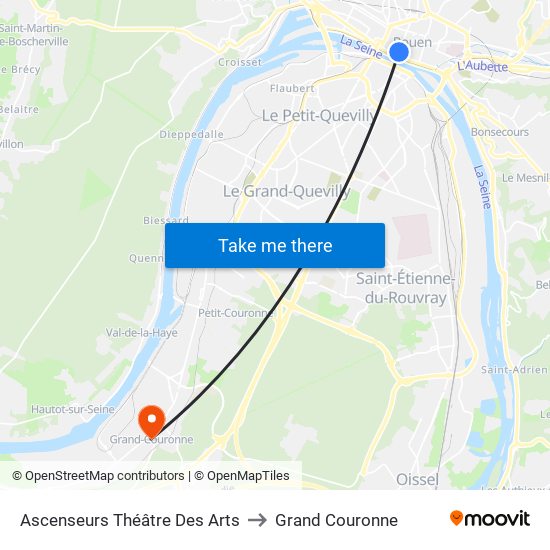 Ascenseurs Théâtre Des Arts to Grand Couronne map