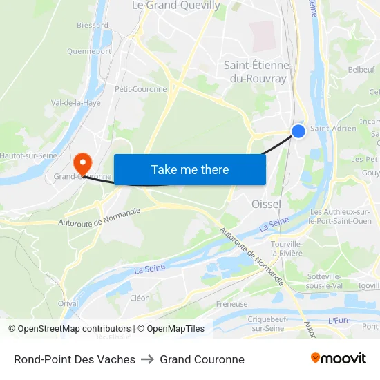 Rond-Point Des Vaches to Grand Couronne map