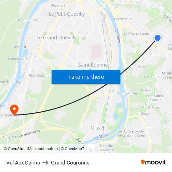 Val Aux Daims to Grand Couronne map