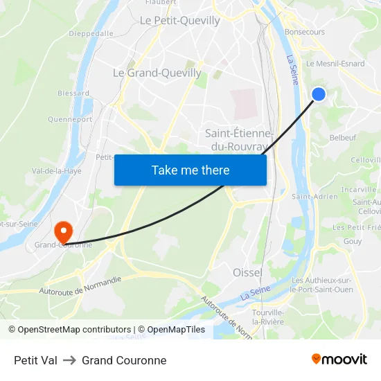 Petit Val to Grand Couronne map