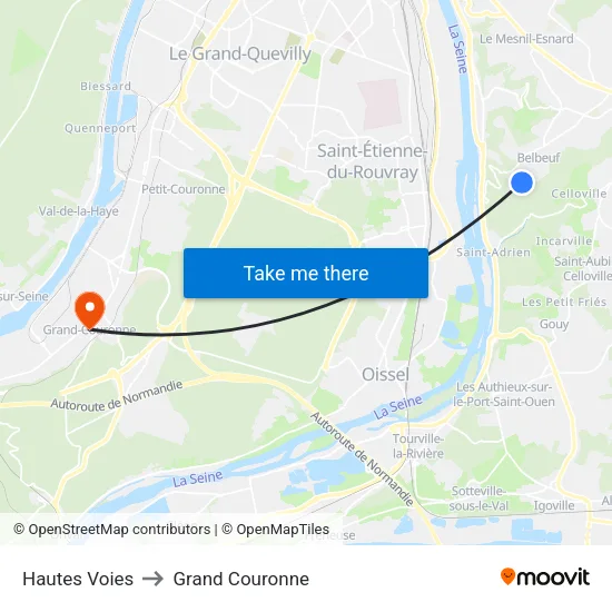 Hautes Voies to Grand Couronne map