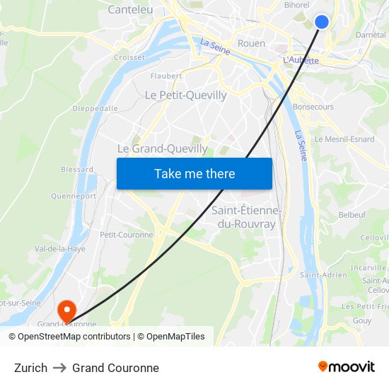 Zurich to Grand Couronne map