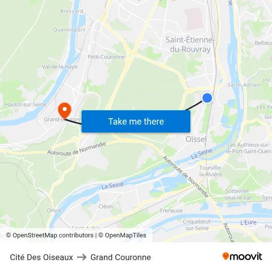 Cité Des Oiseaux to Grand Couronne map