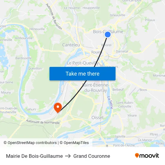 Mairie De Bois-Guillaume to Grand Couronne map