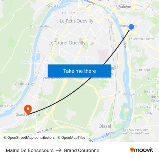 Mairie De Bonsecours to Grand Couronne map
