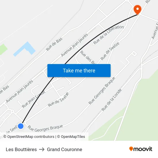 Les Bouttières to Grand Couronne map