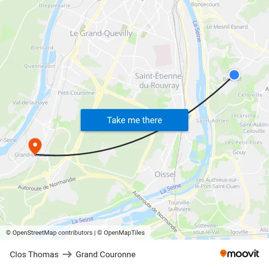 Clos Thomas to Grand Couronne map