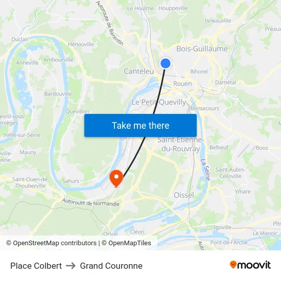 Place Colbert to Grand Couronne map