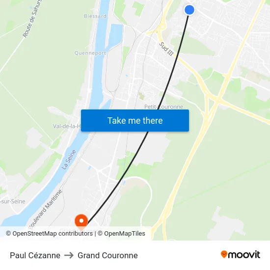 Paul Cézanne to Grand Couronne map