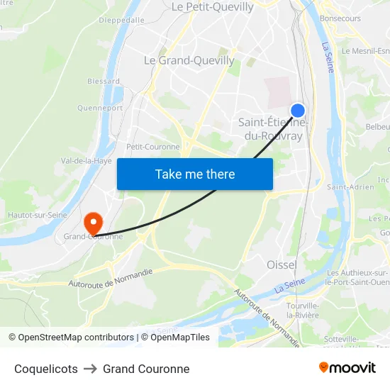 Coquelicots to Grand Couronne map