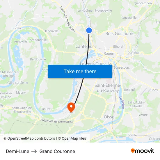 Demi-Lune to Grand Couronne map