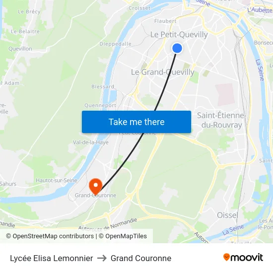 Lycée Elisa Lemonnier to Grand Couronne map