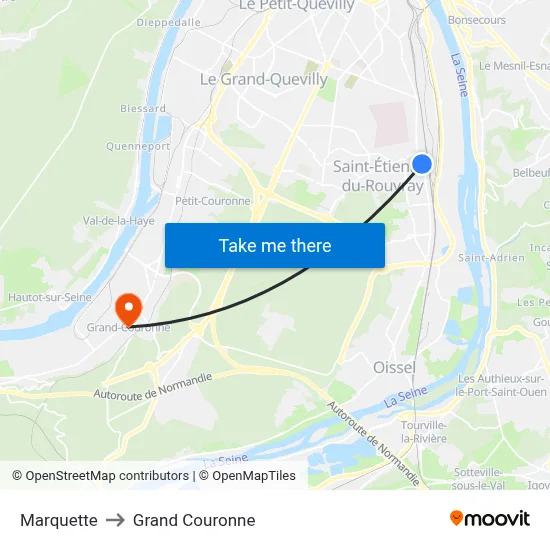 Marquette to Grand Couronne map