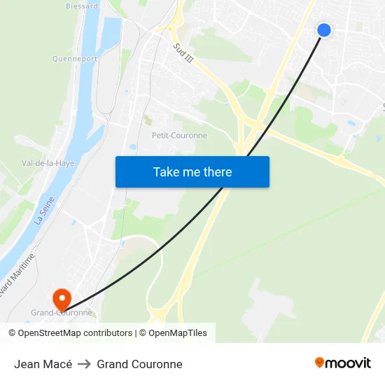 Jean Macé to Grand Couronne map