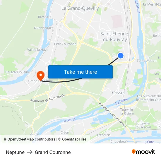 Neptune to Grand Couronne map