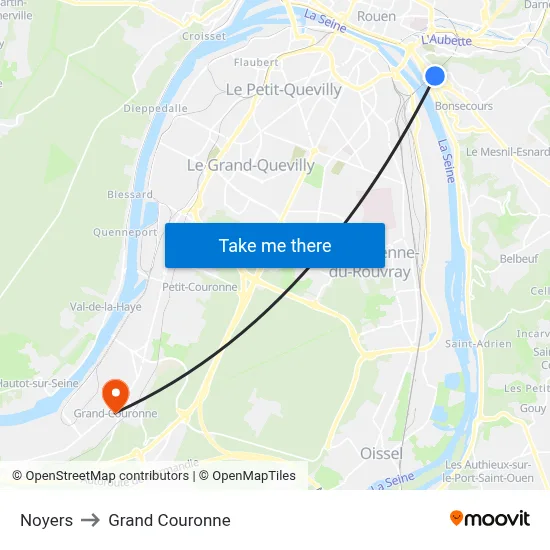 Noyers to Grand Couronne map