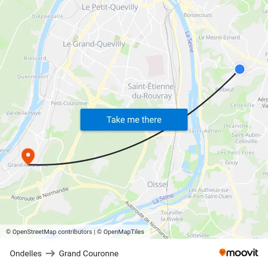 Ondelles to Grand Couronne map