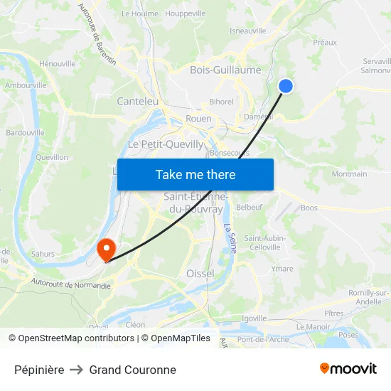 Pépinière to Grand Couronne map